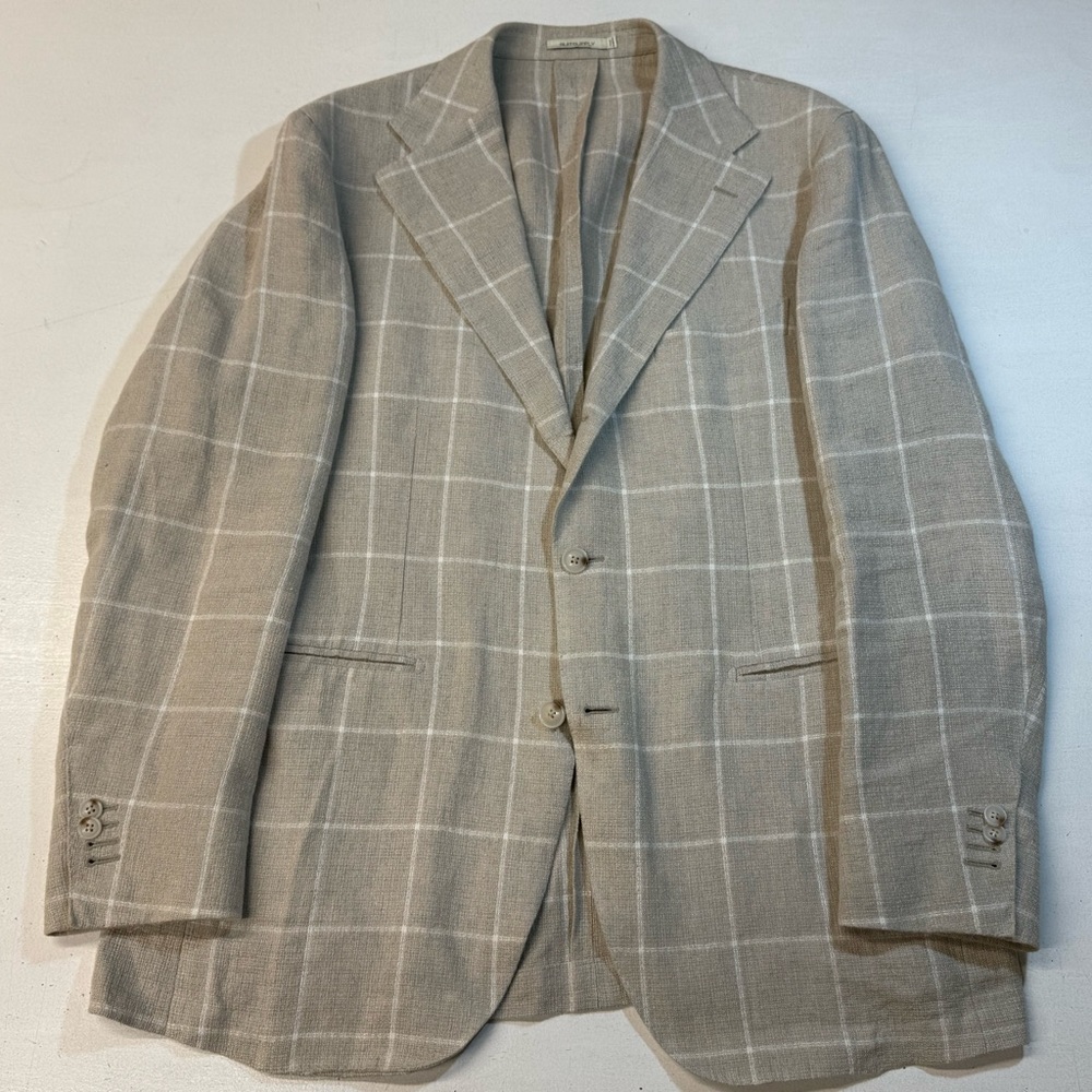 SUITSUPPLY Tan Windowpane Linen Roma Blazer 44R